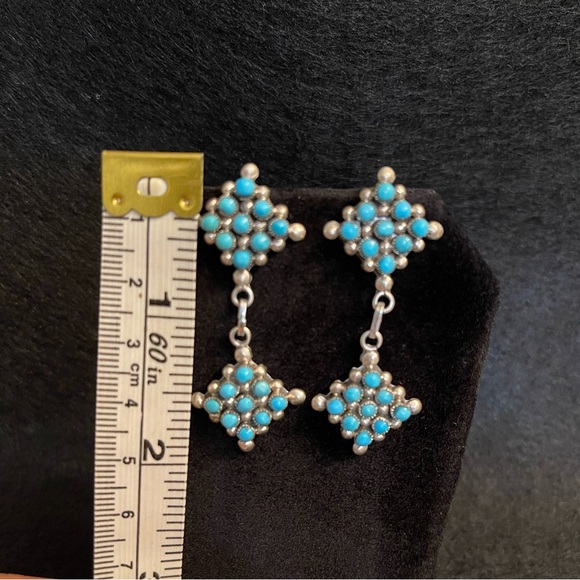 AUTHENTIC ZUNI TURQUOISE & STERLING EARRINGS - Picture 7 of 8